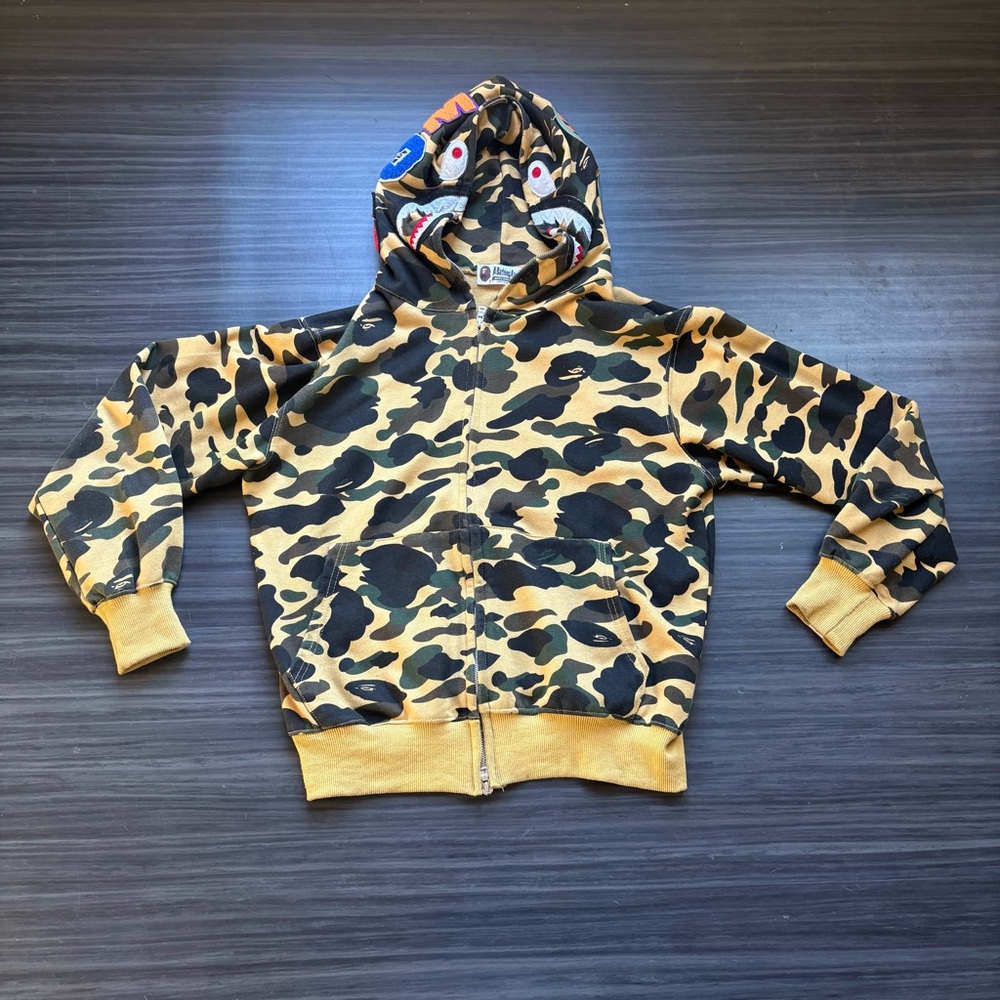 BAPE Shark Camo Hoodie in yellow and black